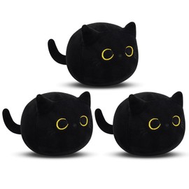 LSYDCARM 3Pcs Black Cat Plush Toy, Cute Mini Black Cat Stuffed Animals Kawaii Plush Cat Plushie, Soft Small Cat Pillow Stuffed Black Cat Toy for Kids Birthday Home Decoration