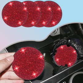 Piburth 4PCS Bling Car Cup Holder Coaster, 2.75 inch Anti-Slip Shockproof Bling Crystal Rhinestone Insert Car Cup Coaster, Automotive Interior Accessories for Womens Girls (Red)
