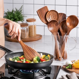 7-Piece Wooden Kitchen Utensil Set for Everyday Cooking - Non-Scratch Tools for Non-Stick Cookware