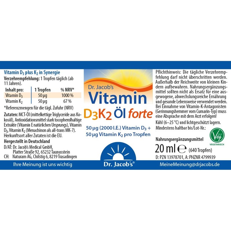 Dr. Jacob's Vitamin D3K2 Oil Forte 20 ml I 50