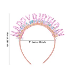 Dohia Happy Birthday Headband Birthday Crown Glitter Birthday Girl Tiara Headpiece for Women Girls Birthday Decorations Gifts ST1-CSSRFG (Light Pink)