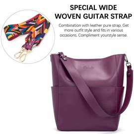 BOSTANTEN Women's Leather Designer Handbags Tote Purses Shoulder Bucket Bag Purple