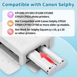 Replacement for Canon Selphy CP1500 RP-108IN Ink and Photo Paper Set for Selphy CP1500 CP1300 Printer 2 Color Ink Cassette /108 Sheet Paper 100 x 148mm