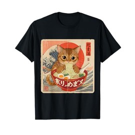 Tabby Cat Ramen Japanese Wave Art for Women, Men, and Kids T-Shirt