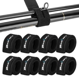 Realure Pack of 8 Black Fishing Rod Velcro Straps Adjustable Neoprene Ties Straps Elastic Fishing Rod Belt Ties for Fixed Fishing Rods Gear Strap Spinning Rod Sea Rod Feeder Rod