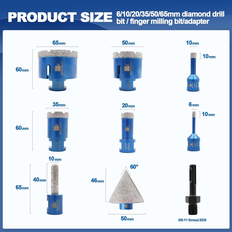 Diamond Core Drill Bit Set for Porcelain Tile Ceramic Marble