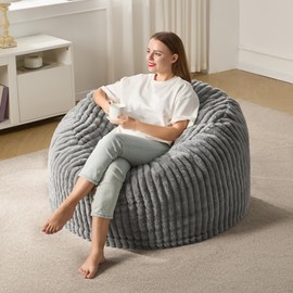 Hobestluk 4ft Bean Bag Chairs for Adults Large Beanbag Chair with Dutch Corded Plush Cover Big Bean Bag Chair for Living Room Bedroom Dorm Office - Grey (44" x 44" x 24")