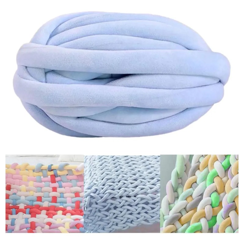 Hilo Grueso Y Voluminoso, Lavable A Mano, Hilo Azul Claro