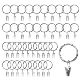 M METERXITY 40-Pack Silver Curtain Rings with Clips, Rustproof Metal Curtain Hooks with Clips, 32 mm Interior Diameter
