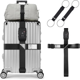 Mythya Correas de Equipaje, Correas de Equipaje TSA Aprobado Maleta Cinturón Longitud Ajustable 3-Dial Cerradura de Combinación - 3 Piezas Negro