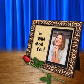 “I’m Wild About You” Valentines Romantic Picture Frames for Couples, Boyfriend, Girlfriend for Anniversary, Engagement or Wedding | Leopard Print Design| 8.25 x 7 in Frame Holds 3.5 x 5 in Photo