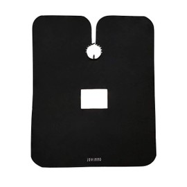 Jovinno - Delantal de corte de pelo negro de gran tamaño con ventana de visualización de teléfono celular, cierre de metal con gancho para colgar sin estáticos (logotipo inferior)