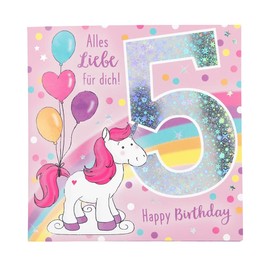 Depesche 11515-009 Number Card for 5th Birthday with Music, Refined Folding Card with Original Text Inside, Includes Envelope, Format 15.5 x 15.5 cm