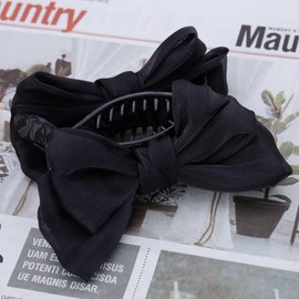 Yheakne Vintage Black Bow Hair Claw Clip Satin Bowknot Hair Clip Black Bow Claw Hair Clip Hold Hair Claw Barrette Hair Accessories Headwear Hair Clip Jewellery for Women