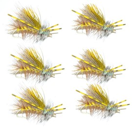 The Fly Fishing Place Yellow Crystal Stimulator Rubber Legs Trout Dry Fly 6 Flies Size 14