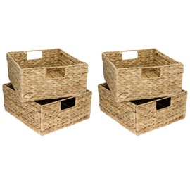 HMF Storage Basket, Woven Water Hyacinth Seagrass Basket, Set of 4, Suitable for Kallax Half Compartment, 30 x 34 x 15 cm
