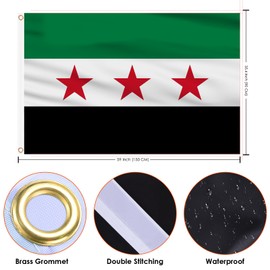 AhfuLife Syria Flag 150 x 90 cm, Pack of 2 Syrian Flag, Bright Colours with Brass Eyelets, Syrian Arab Republic Three Star Flag for Garden, Festival, Outdoor and Indoor Party, Bar Decoration