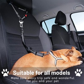 Dog Seat Belt for Car,2 Pack Dog Car Harness, 2 in 1 Retractable Restraint Secures to Vehicle Headrest and Adjustable Pet Seat Belt for Car Travel,Seat Belt Fits Small,Medium Dogs,Black&Blue