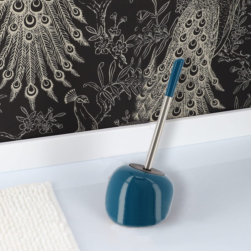 PISE Freestanding Peacock Blue Toilet Brush and Holder Set