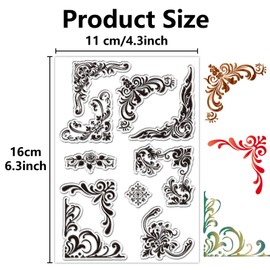 CRASPIRE Flower Corner Silicone Clear Stamps for Card Making Iron Orchid Corner Flourishes Transparent Rubber Stamps Reusable Floral Plant Border Stamps Seal Crafting DIY Scrapbooking Photos Album