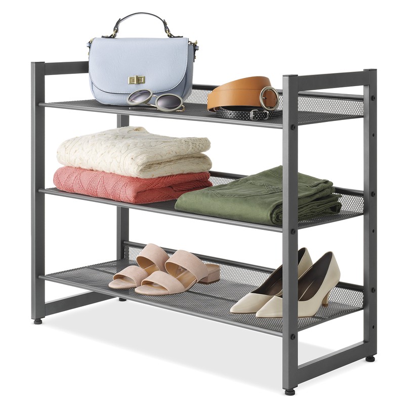 Whitmor Steel Mesh 3-Tier Shoe Rack Gunmetal