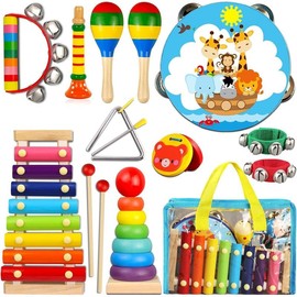 Toddler Musical Instruments,Wooden Percussion Instruments for Baby Kids Preschool Educational Musical Toys Set Boys and Girls with Carrying Bag:_Kids Musical Instruments 01
