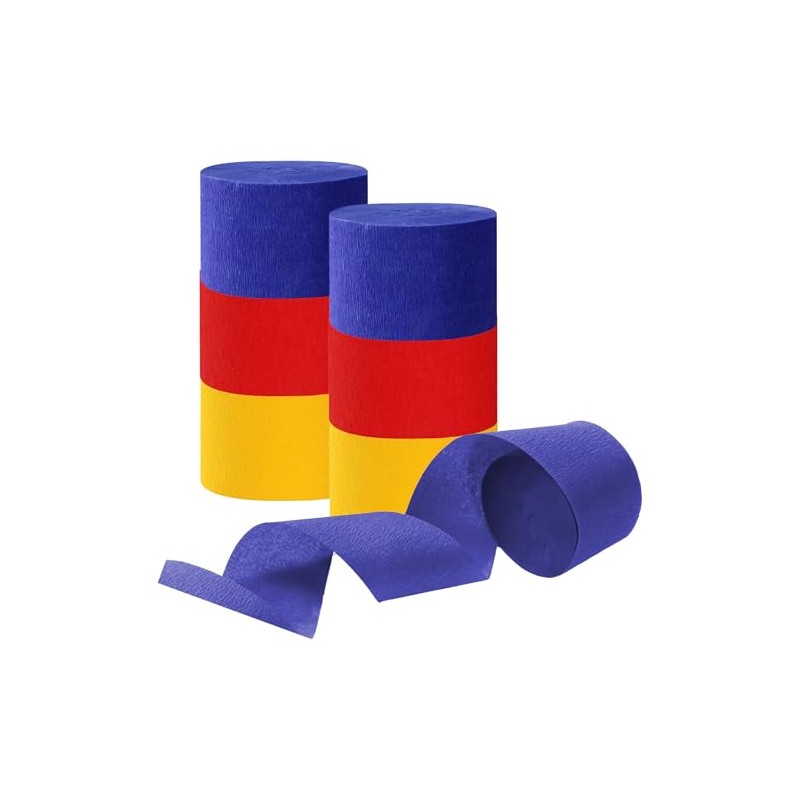Tim&Lin Yellow and Red and Blue Crepe Paper Streamers, Party