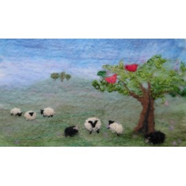 Artfelt Sheep Landscape Picture Felt kit, a Carefully Designed Craft kit to Make a Felted Picture with Tree and Birds