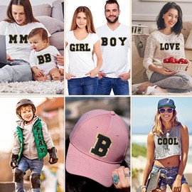 4 PCS Black Chenille Letter Patches, Heat Transfer Embroidered Letters, Glitter Patches, Varsity Iron on Gold Letter Patches, Sew On Letter Patch for Repair and Decoration 3.1in Height (Letter T)