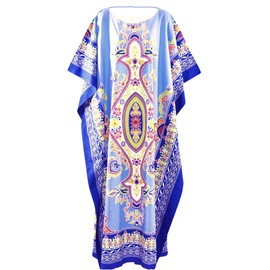 BALI Ladies Kaftan Beach Wear Clothes Womens Batik Long Loose Prayer Indonesia (Blue)