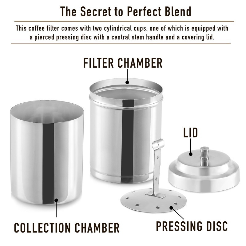 KSJONE South Indian Filter Coffee Maker 10 oz, 4-6 Cups