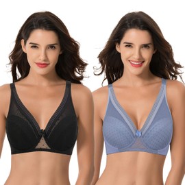 Curve Muse brasier reductor de talla grande para mujer, sin forro, con aros, cobertura completa, paquete de 2 o 3 unidades, Negro, azul claro (2 unidades), 40C