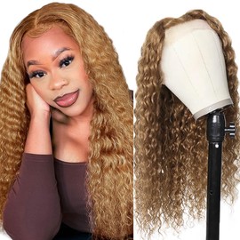 Lakaisa Lace Front Wig Real Hair Wig for Women Wig Human Hair Wig Water Wave Wig Grade 8 A Brazilian Remy Hair #27 Blonde Colour 4 x 1 HD Lace 28 Inches 180% Density No Tangle