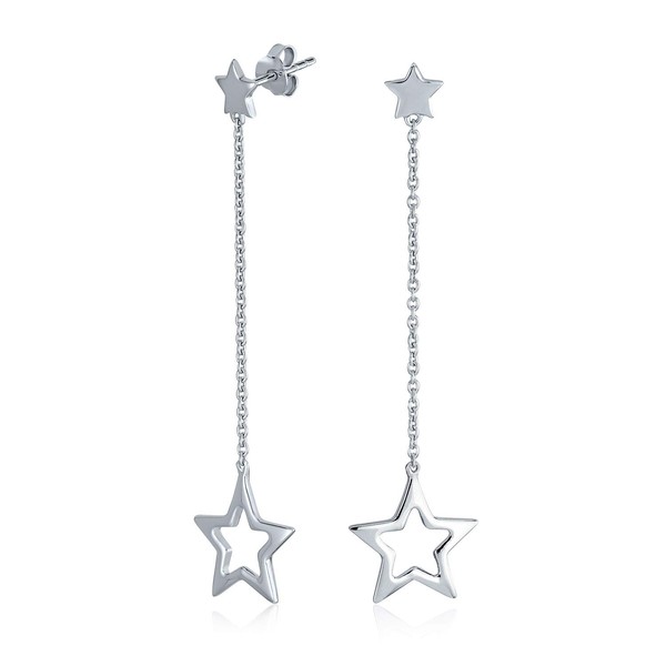 Celestial Astrology Open Star Linear Drop Dangle Stud Earrings For