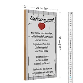 Decorative Wooden Sign 'Liebesrezept' | Romantic Wall Decoration for Couples | Ideal for Home & Gift | 20 cm x 30 cm