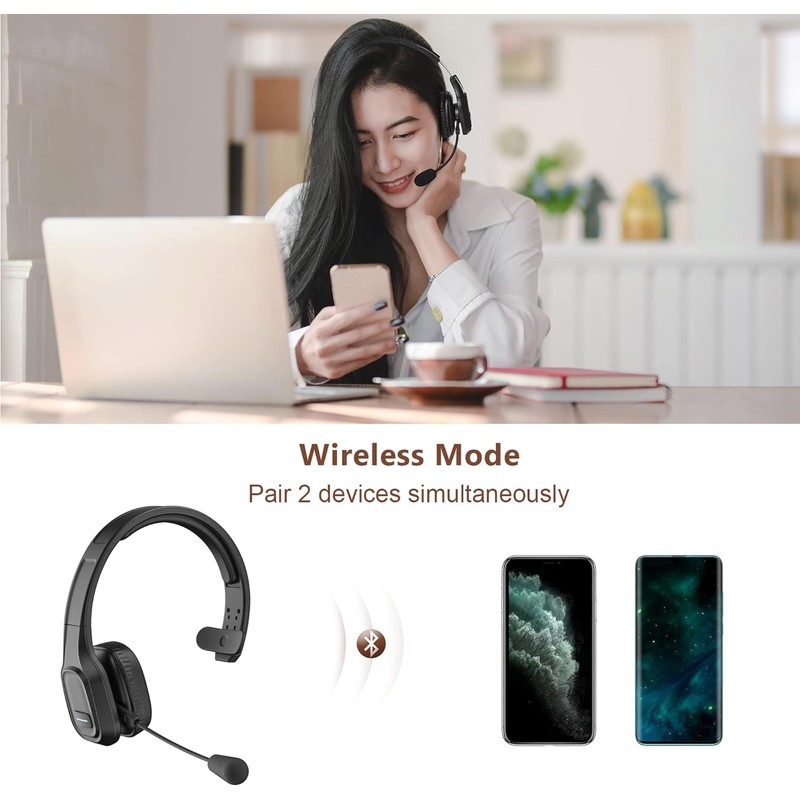 COMEXION Trucker Bluetooth Headset V5.0, Wireless Headset with Noise Canceling&Mute