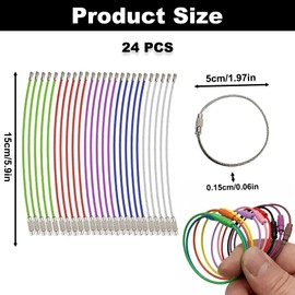HIZEMLK 24PCS Stainless Steel Loops, Assorted Colored Coated Wire Keychain Cables, Cable Wire Key Ring, Colored Cable Ring for Keychain Luggage Tags