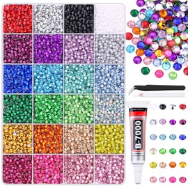 12600Pcs Resin Rhinestones for Crafting with Tweezers, Multicolor 4mm Flatback Gems with 1 B7000 Jewelry Glue, Bedazzling Crystal for Crafts Clothing Tumblers Mugs Shoes Fabric Nail Art Makeup