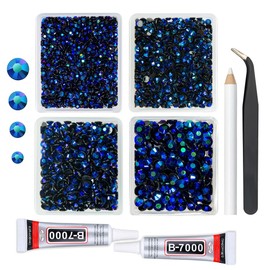 qiipii Sapphire Blue AB Resin Rhinestones w B7000 Jewelry Glue for Bedazzling Crafting 3mm 4mm 5mm 6mm Dark Blue Flatback Jelly Stones Bulk Diamonds Gems for Nails Face Makeup Tumblers Crafts Decor