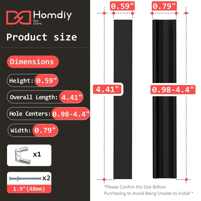 homdiy 10 Pack Adjustable Black Cabinet Pulls 1" to 4"