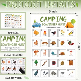 Hoolerry 30 Pcs Nature Scavenger Hunt for Kids Road Trip Game Car Scavenger Hunt Cards Travel Activities Camping Games Outdoor Indoor Seek Activity for Kids Adults(Camping)