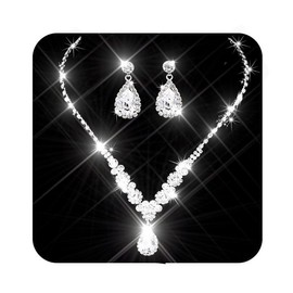 EVAZEN Bridal Crystals Jewelry Set Silver Sparkly Rhinestones Necklace Earrings Wedding Dresses Accessory for Women, One size, Metal, No Gemstone