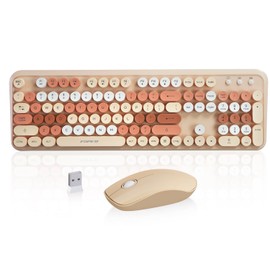 Wireless Keyboard and Mouse Combo, 2.4 GHz Wireless Full-Sized Typewriter Keyboard Mouse for Windows, Computer, Desktop, PC, Laptop (MilkTea)