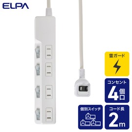 ELPA WLK-42S(W) AC 125V 15A Tap with Lightning Resistant SW 4 Piece LED Lamp Specifications Independent Switch with Lightning Resistant Surge to Protect Connected Devices from Lightning