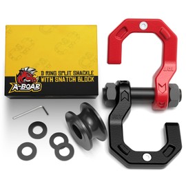 A-BOAR D-Ring Split Shackle with Pulley Block, Towing Winch Snatch Block & 3/4" Split Shackle 2in1 Set, 57320lbs(26T) Breaking Strength, for Recovery, BlackRed