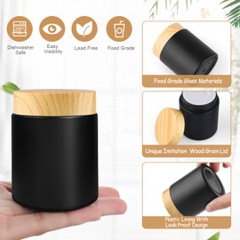 8 Pcs 3.4 Oz Black Frosted Glass Jar,Empty Refillable Glass Cosmetic Container Jars Holder with Inner liner,Wood Grain Lid for Moisturizer,Foundation,Lotion,Cream,Ointment,Candle Making