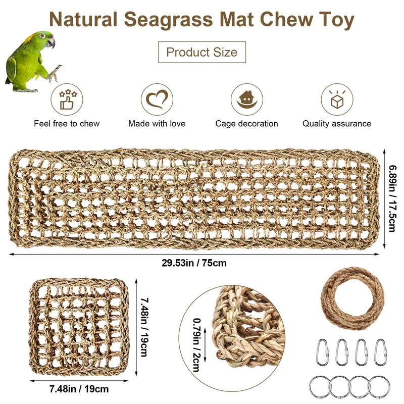 2Pcs Natural Sea Grass Parrot Mat - Foraging Chew Wall