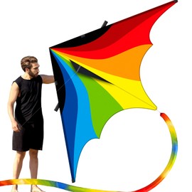 Doinfly- Super Large Rainbow Delta Kite, Durable,Extremely Easy to Fly and Stable,Easy to Assemble, Single Line Beach Kite with kite line board for Outdoor Games & Activities. (Delta Rainbow Pro Kite)