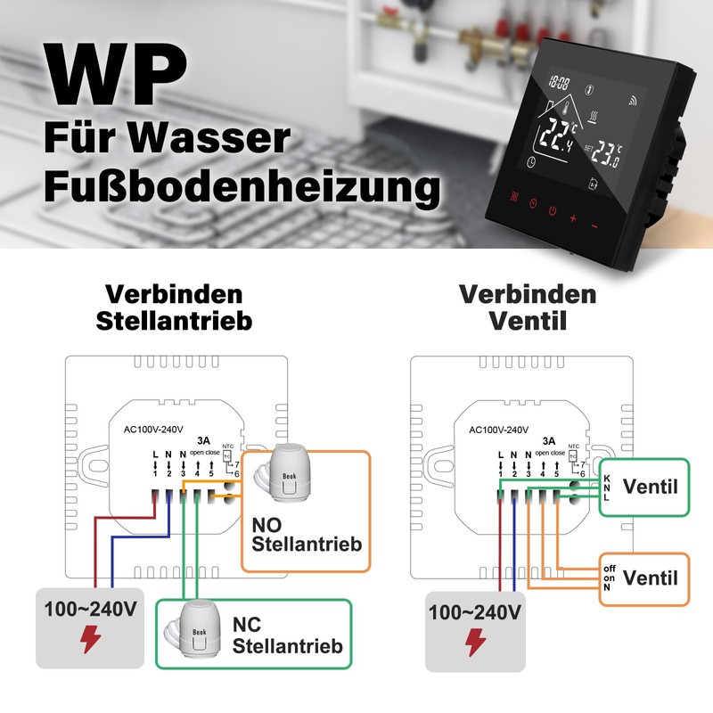 Beok WiFi Room Thermostat Underfloor Heating Smart for Water Underfloor