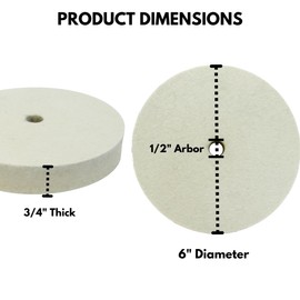 LINE10 Tools 6-inch Hard Felt Buffing Polishing Wheel, Pack of 2, with 1/2-Inch Arbor Drill Adapter, Works with Bench Grinder Polisher Extra Thick Firm Condensed Wool for Metal, Glass, Knife